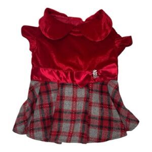 Dog Red Plaid Dress with Bow.